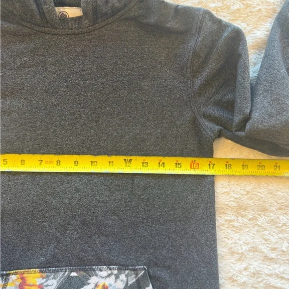 on the byas Dark Gray Hoodie Cardigan with Floral Pocket - Picture 5 of 11